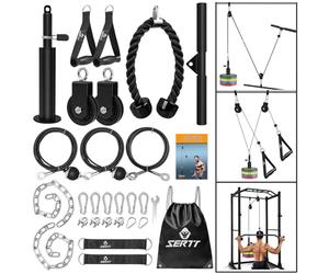 SERTT Weight Cable Pulley System Gym, Upgraded Cable Pulley Attachments for Gym LAT Pull Down, Biceps Curl, Tricep, Arm Workouts - Weight Pulley System Home Gym Add On Equipment (Black)