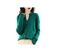 SERUMY Cardigan Loose Autumn And Winter New Pure Cashmere Women Knitted Cardigan Outer Layer Sweater Round Neck Coat-Emerald,S