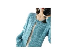 SERUMY Cardigan Women New Pure Cashmere Cardigan Sweater Fashion O-Neck Hollow Large Size Coat Spring Autumn 100% Wool Knit Shirt Female Jacket-Blue-Green,M