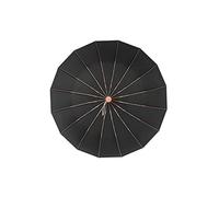 SERUMY Folding Umbrella Super Strong 16 Ribs Umbrella Rain Woman Windproof Sun Three Folding Umbrellas With Wood Handle-Black