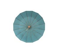 SERUMY Folding Umbrella Super Strong 16 Ribs Umbrella Rain Woman Windproof Sun Three Folding Umbrellas With Wood Handle-Blue