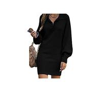 SERUMY Knitted Dress Lounge Wear Women Autumn Winter Straight Mini Dress Casual Turn-Down Collar Long Sleeve Ladies Knitted Dress-01 Black,Xl