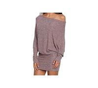 SERUMY Knitted Dress Women One Off Shoulder Solid Color Bat-Wing Long Sleeve Knitted Mini Dress-Purple,S