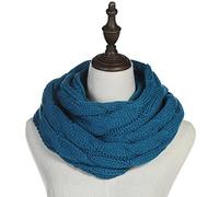 SERUMY Knitted Scarf New Women Solid Color Cable Knitting Wool Snood Infinity Scarf Winter Neck Warmer Cowl Collar Circle Scarves-Lake Blue,One Size