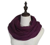 SERUMY Knitted Scarf New Women Solid Color Cable Knitting Wool Snood Infinity Scarf Winter Neck Warmer Cowl Collar Circle Scarves-Purple,One Size