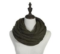 SERUMY Knitted Scarf New Women Solid Color Cable Knitting Wool Snood Infinity Scarf Winter Neck Warmer Cowl Collar Circle Scarves-Army Green,One Size