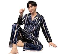SERUMY Men Pyjamamens Men Silk Pajamas Trousers Suit Men Full Body Pajama Homewear Oversize Sleepwear Pajamas For Autumn Winter-Blue,2Xl(60-70Kg)