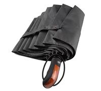 SERUMY Mini Mubrella Folding Automatic Umbrella Rain Women Umbrella Wood Handle Men Windproof Compact Travel Umbrella Male Auto Open/Close Parasols-Black With Pattern