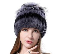 SERUMY Winter Hats For Women Winter Faux Fur Hat Natural Rex Faux Rabbit Fur Warm Cap Ladies Knitted Geunine Fur Hats-Color 01,One Size