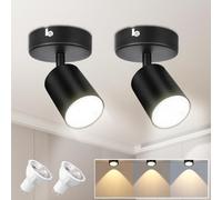 Seruno X 2-Pack Adjustable GU10 Spotlight, 6W LED Compatible Bulb Included, Metal Matt Black, Modern Industrial Indoor Ceiling Wall Light for Kitchen Living Room Bedroom Hallway Dining Room