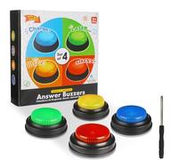 Seruno X Answer Buzzers for Quizzes With Lights & Sound,Game Buzzer with 4 Personalized Sound,Game Show Buzzer Buttons,Home Hazard Buzzers,Set of 4,Multicoloured