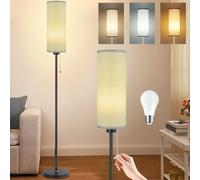 Seruno X Floor Lamp Grey Standing Lamp with 3 Color Temperatures, 9W Led Bulb Included, Modern Black Pole Standard Corner Lamp with Pull Chain Switch and Lampshade for Living Room Bedroom Office