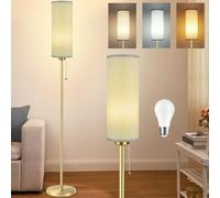 Seruno X Floor Lamp Grey Standing Lamp with Pull Chain Switch 3 Color Temperatures, 9W Led Bulb Included, Modern Gold Pole Standard Corner Lamp with Lampshade for Living Room Bedroom, No Remote