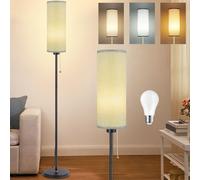 Seruno X Floor Lamp Grey Standing Lamp with Pull Chain Switch 3 Color Temperatures, 9W Led Bulb Included, Modern Black Pole Standard Corner Lamp with Lampshade for Living Room Bedroom, No Remote