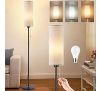 Seruno X Floor Lamp Linen Standing Lamp with 3 Color Temperatures, 9W Led Bulb Included, Modern Black Pole Standard Corner Lamp with Pull Chain Switch and Lampshade for Living Room Bedroom Office