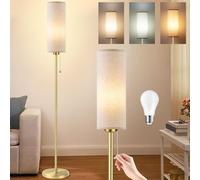 Seruno X Floor Lamp Linen Standing Lamp with 3 Color Temperatures, 9W Led Bulb Included, Modern Gold Pole Standard Corner Lamp with Pull Chain Switch and Lampshade for Living Room Bedroom Office