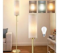 Seruno X Floor Lamp Linen Standing Lamp with Pull Chain Switch 3 Color Temperatures, 9W Led Bulb Included, Modern Gold Pole Standard Corner Lamp with Lampshade for Living Room Bedroom, No Remote