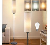Seruno X Floor Lamp Linen Standing Lamp with Pull Chain Switch 3 Color Temperatures, 9W Led Bulb Included, Modern Black Pole Standard Corner Lamp with Lampshade for Living Room Bedroom, No Remote