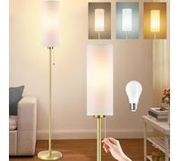 Seruno X Floor Lamp White Standing Lamp with 3 Color Temperatures, 9W Led Bulb Included, Modern Gold Pole Standard Corner Lamp with Pull Chain Switch and Lampshade for Living Room Bedroom Office