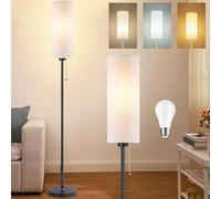 Seruno X Floor Lamp White Standing Lamp with Pull Chain Switch 3 Color Temperatures, 9W Led Bulb Included, Modern Black Pole Standard Corner Lamp with Lampshade for Living Room Bedroom, No Remote