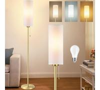 Seruno X Floor Lamp White Standing Lamp with Pull Chain Switch 3 Color Temperatures, 9W Led Bulb Included, Modern Gold Pole Standard Corner Lamp with Lampshade for Living Room Bedroom, No Remote