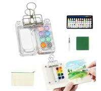 Seruno X Mini Watercolour Kit, Mini Art Set, Acrylic-8 grid, Water brushes, Watercolour Paint, Storage bag, Metal Clip & Sketchbook for Artists, Beginners & Travel Sketchers