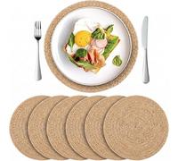 Seruno X Round Woven Placemats Set of 6, 30cm Rustic Wicker Table, Natural Rattan Coaster, Mug Cup Pads Mats, Non Slip Coffee Table Coaster for Dining Table, Home, Wedding