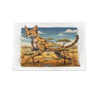 Serval African Grassland Collage Jigsaw Puzzles for Adults Perfect for Game Nights 500 Piecing