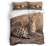 Serval Cat Duvet Cover Set African Animals Bedding Sets Soft Microfiber Duvet Cover Emperor Size 290x235 cm 3D Quilt Cover with Zipper Closure and 2 Pillowcases b.9263