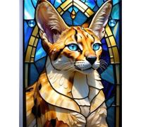 SERVAL CAT *Stained Glass Jewel Art Design Print*COMPOSITION NOTEBOOK Travel Journal Diary Guest Book-Exotic Wild Zoo Animal Feline Kitten Kitty Pet ... School Ivy League University College Student