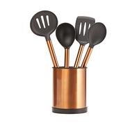Servappetit 5 Pc Cooking Utensil Set - Slotted Spoon, Slotted Spatula, Oval Spoon, Round Spoon with Holder - Heat Resistant, Non-Stick - Copper