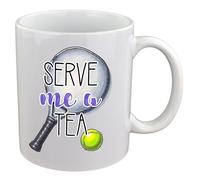 Serve me a Tea Fun Ceramic Mug, Padel Ball Fans, White, 325ml,