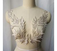 2PCS Light Gold Leaf Leaves Lace Fabric Sequin Embroidered Gown Appliques Collar Sew Patches For Wedding Decoration Dress DIY