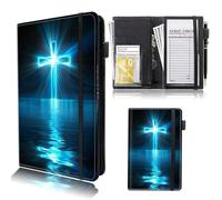 Server Book for Waitress & Waiter 9" x 5" Serving Books PU Leather Organizer with Zipper Money Pocket Restaurant Guest Check Book Pen Holder Wallet Note Pads Fit Server Aprons,Christian Jesus Cross