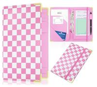 Server Book for Waitresses, Leather with Zipper Pocket, Retro Checkerboard Design Guest Check Holder Organizer for Restaurant Waitstaff (Hot Pink)