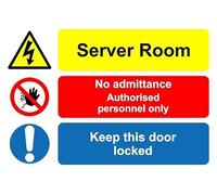 Server room no admittance authorised personnel only keep this door locked safety sign - Self adhesive sticker (300mm x 200mm)