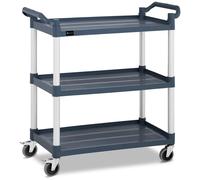 Royal Catering Service Cart Serving Trolley Utility Trolley Bus Cart 3 Shelves 4 Wheels 150kg RC-ST910SS (Aluminium Tube, PP Plastic, TPR Wheels, Grey, 2 Brakes)