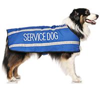 SERVICE DOG Blue Colour Coded S M L Reflective Waterproof Fleece Lined Warm Coats - PREVENTS Accidents By Warning Others Of Your Dog In Advance