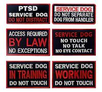 Service Dog in Training Working No Touch PTSD Do Not Distract Vest/Harnesses Morale Tactical Patch Embroidered Badge Fastener Hook & Loop Emblem, 6 Pcs