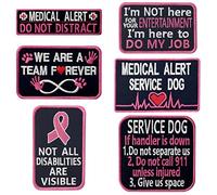 Service Dog Medical Not All Disabilities are Visible Alert Vest/Harnesses Morale Tactical Patch Embroidered Badge Fastener Hook & Loop Emblem, 6 Pcs, Pink
