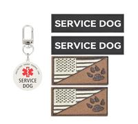 Service Dog Patch and Tag, US Flag Hook & Loop for Dog Vest Harness(01-Brown)