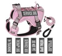 Service Dog Tactical Vest Harness and Leash Set Medium Sized Dog Emotional Support- Tactical Dog Harness Training Collar with Name (Pink, S)