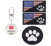 Service Dog Tag, Dog Patch Paw and US Flag Hook & Loop for Dog Vest Harness(03-Blue)
