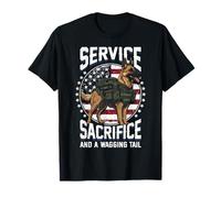 Service Sacrifice and Wagging Tail K9 Military Dog Patriotic T-Shirt