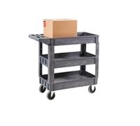 Service Trolley; 3 Deep Trays; Castors; Heavy Duty Plastic; 225kg Grey