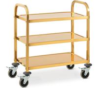Service Trolley 3 Shelves Kitchen Trolley Serving up to 240 kg Gold