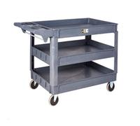 Service Trolley; 3 Trays Fixed/Swivel Castors Heavy Duty Plastic Grey