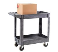 Service Trolley; Large 2 Trays; Castors; Heavy Duty Plastic 225kg Grey