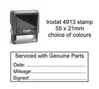 SERVICED RUBBER STAMP SELF INKING GARAGE CAR MECHANIC WITH GENUINE PARTS 55x21mm
