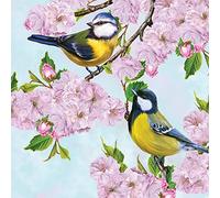 Servietten Napkins 33x33 cm 20 pieces Packg. Napkins Blue Tits on Cherry Blossom Twig